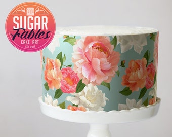 Romantic Floral edible cake wrap, Edible image, Bridal, baby shower, wedding frosting!