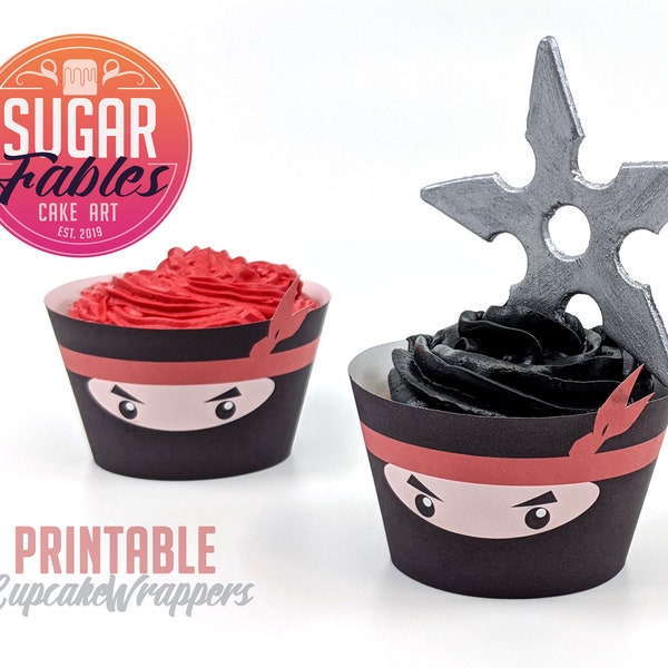 Printable Ninja Cupcake wrappers, Ninja party, Ninja Birthday, Ninja Party Decoration, DIY, PDF.