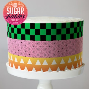Anime Slayer Haori Robes Pattern Icing Sheet,  cake wrap, pink, green checkered, oranges edible print!