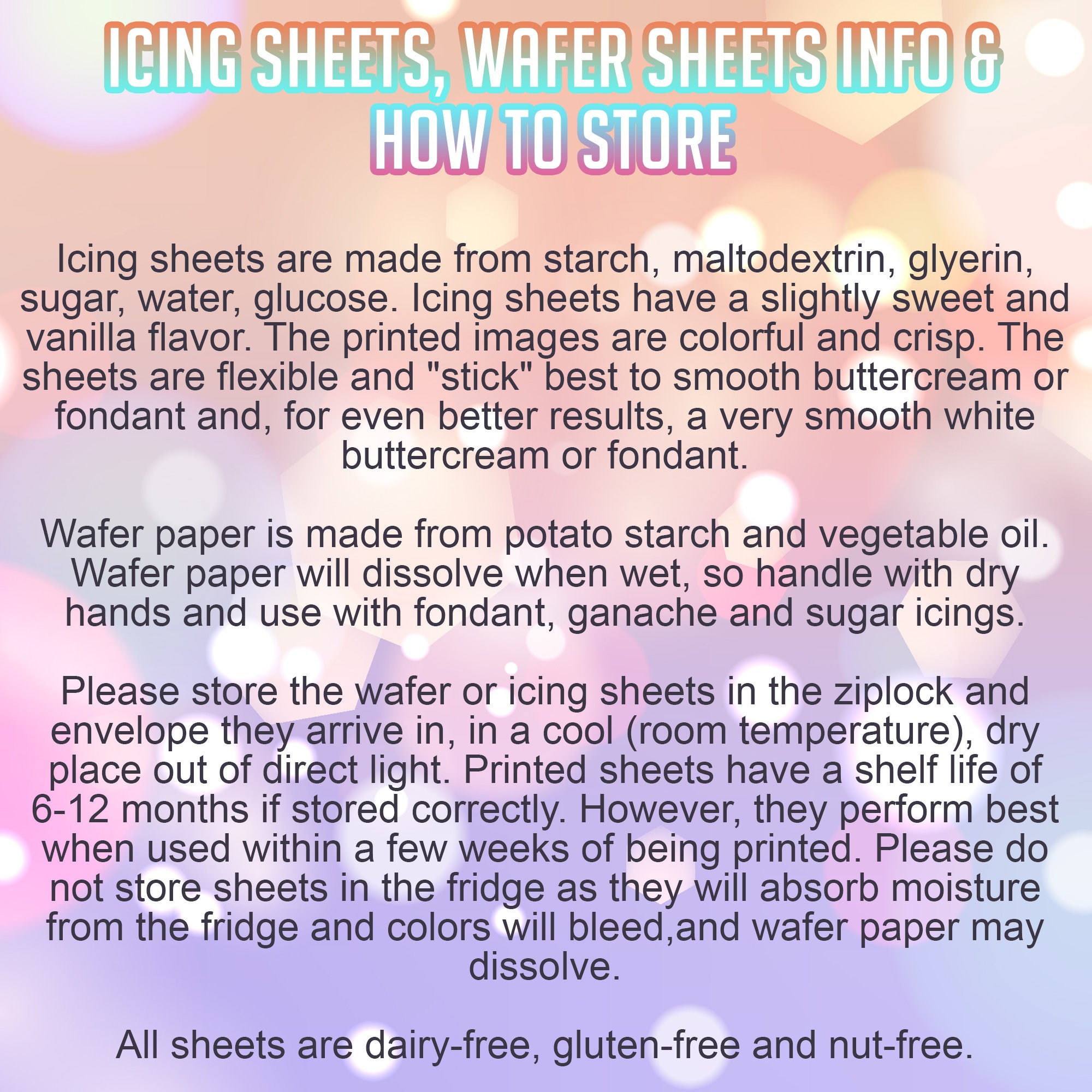 Frosting sheets and potato based wafer papers