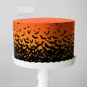 Halloween Bats Cake Wrap Orange or Purple Sunset Edible Icing  Spooky Goth Bat Border Frosting Sheet Haunted House Birthday Party