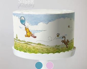 Winnie the Pooh Cake Wrap Winnie Floating Balloon Edible Image Pooh Bear Adventure Cake Decoration Classic Pooh Bear Birthday & Baby Shower!