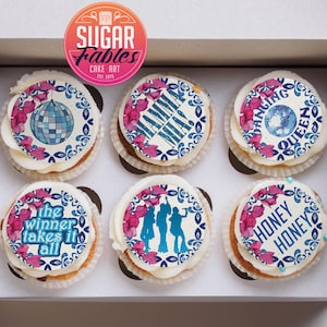 Dancing Queen Santorini Cupcake Retro Disco Edible Images Mediterranean Birthday Party Topper 70s Mamma Mia Disco Greek Island Theme Toppers