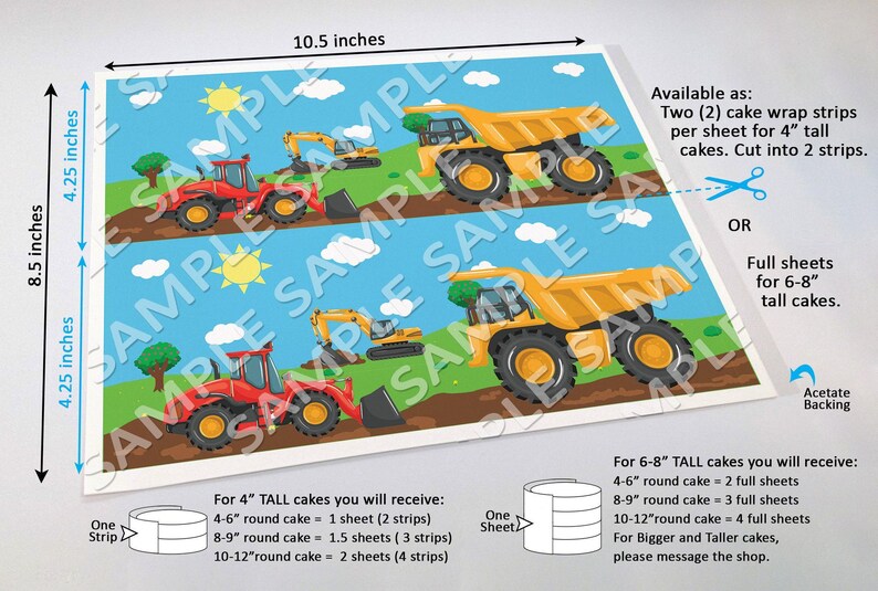 Construction Theme Cake Wrap Yellow Bulldozers & Diggers Edible Image — free download