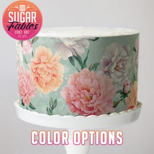 Romantic Flowers Edible Image Floral Cake Wrap Peonies for Bridal Shower Wedding Flower Pink White Baby Shower