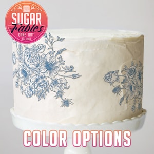 Floral Toile Cake Stickers Toile De Jouy Edible Images Blue Cake Topper Pink Chinoiserie Icing Sheets Vintage Wedding & Baby Shower Decor