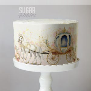 Cinderella Carriage Cake Wrap Fantasy Fairy Tale Edible Image Royal Princess Birthdays & Wedding Frosting Sheet Baby Shower Decorations