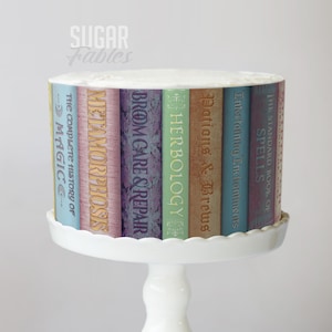 Pastel  Wizard Spell Books Cake Wrap Magical Fantasy Edible Image Enchanted Bookish Frosting Sheet Romantic Magic School Birthday Decoration