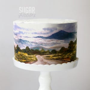 Mountain Country Road  Cake Wrap Travel Wanderlust Edible Image An Adventure Aways Frosting Sheet Countryside Scenic Journeys Decorations