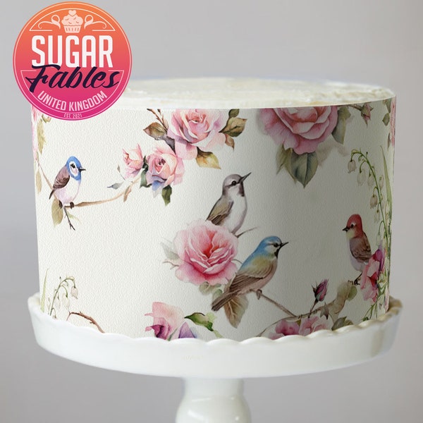 Roses and Birds edible cake wrap, Edible image, Bridal, baby shower, wedding cake decorations!