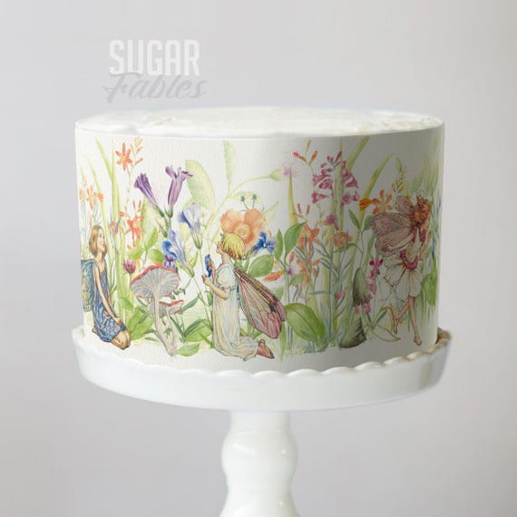 Flower Fairies Cake Wrap Whimsical Fairy Garden Edible Image Hand-Painted Floral Vintage Botanical Enchanted Forest Birthday Decorations