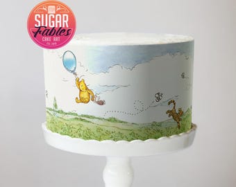 Winnie the Pooh Cake Wrap Winnie Floating Balloon Edible Image Pooh Bear Adventure Cake Decoration Classic Pooh Bear Birthday & Baby Shower!