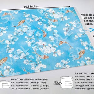 Cherry Blossoms and Koi Cake Wrap, Delicate Sakura Floral Edible Image, Zen Garden Tea Party Frosting Sheet, Luxury Baby & Bridal Showers image 4