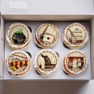 Wizard School Toppers Magical Cupcakes Sorting Hat Chocolate Covered Cookie Topper Spellbook & Potion Edible Image for Magical Celebration