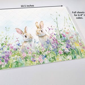 Wildflower Bunnies Cake Wrap Some Bunny Edible Image Watercolor Flowers Frosting Sheet Birthday & Baby Shower Country Rustic Easter Decor image 11