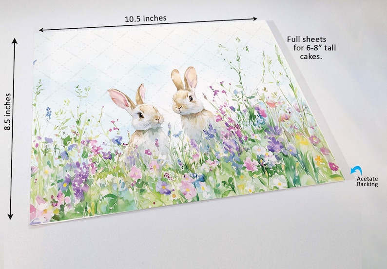 Wildflower Bunnies Cake Wrap Some Bunny Edible Image Watercolor Flowers Frosting Sheet Birthday & Baby Shower Country Rustic Easter Decor image 11