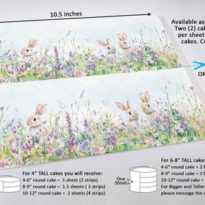 Wildflower Bunnies Cake Wrap Some Bunny Edible Image Watercolor Flowers Frosting Sheet Birthday & Baby Shower Country Rustic Easter Decor image 4