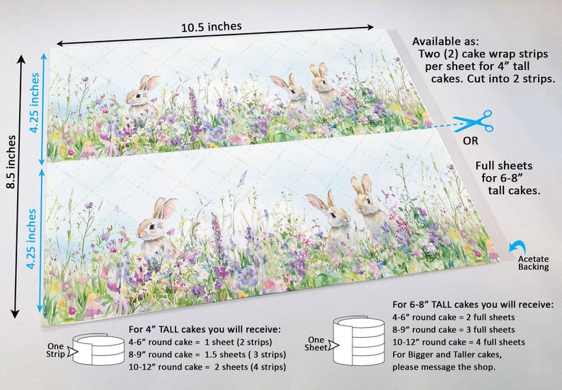 Wildflower Bunnies Cake Wrap Some Bunny Edible Image Watercolor Flowers Frosting Sheet Birthday & Baby Shower Country Rustic Easter Decor image 4