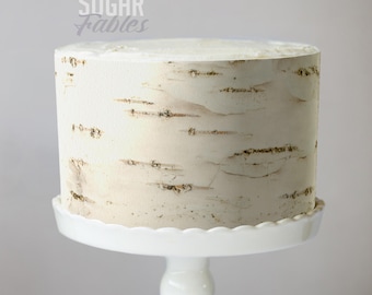 Envoltura de pastel de corteza de abedul: imagen comestible de bosque rústico, baby shower y despedida de soltera con temática de bosque bohemio, lámina de glaseado para fiesta de bodas de hadas