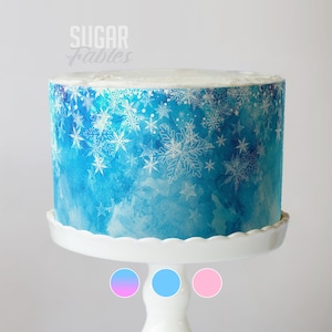 Frozen Snowflakes Cake Wrap Winter Wonderland Edible Image Frosty Magical Icing Sheet Wintery Snowy Sparkling Frosting Party Decorations