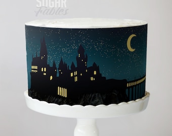 Magical School Castle Cake Wrap Wizard Academy Edible Image Mystical Starry Night Frosting Sheet Sorcerers Tower Birthday Decorations