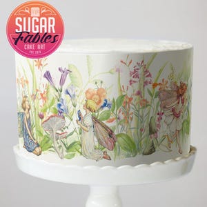 Flower Fairies Cake Wrap Whimsical Fairy Garden Edible Image Hand-Painted Floral Vintage Botanical Enchanted Forest Birthday Decorations