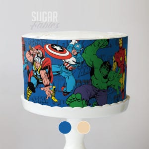 Superhero Comic Book Cake Wrap Action Hero Edible Image Dynamic Costumed Heroes Frosting Sheet Kid's Superheroes Birthday Party Decorations