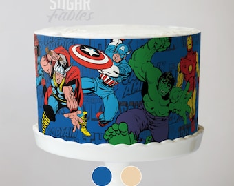 Envoltorio de pastel de cómic de superhéroe, imagen comestible de héroe de acción, lámina de glaseado de héroes disfrazados dinámicos, decoraciones para fiesta de cumpleaños de superhéroes infantiles