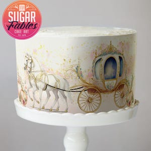 Cinderella Carriage Cake Wrap Fairy Tale Edible Image for Princess Birthday Royal Wedding Cake Strips Baby Shower Party Decorations