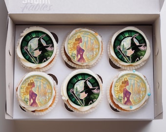 Adornos comestibles para cupcakes inspirados en el Mal, galletas del Mago de Oz, recuerdos de Elphaba y Glinda, decoración de bruja malvada, delicias para pastel de Ciudad Esmeralda en verde y rosa
