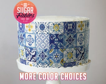 Blue Italian Decorative Tiles Cake Wrap, icing sheets, edible icing. Ornate Mediterranean, cake decorations!