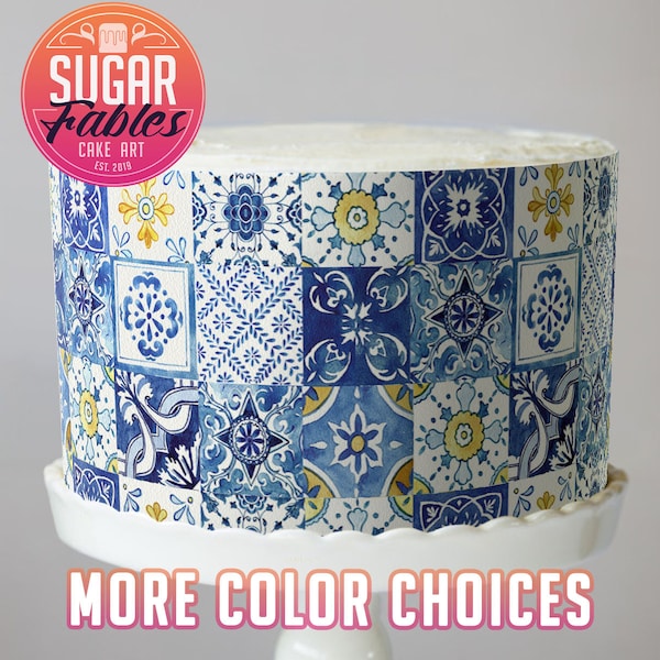 Blue Italian Decorative Tiles Cake Wrap, icing sheets, edible icing. Ornate Mediterranean, cake decorations!