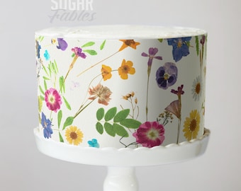 Pressed Wild Flower Cake Wrap Dried Flowers Edible Images A Little Wildflower Frosting Sheet Birthdays & Baby Showers Country Rustic Wedding