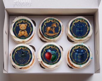 Adornos de polo para baby shower, estilo preppy, para cupcakes y galletas, tartán vintage, decoración clásica para guardería, cumpleaños de niño.