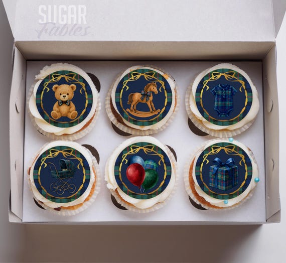 Baby Shower Polo Toppers Heritage Preppy Plaid Cupcakes & Cookies Tartan Vintage Heirloom Nursery Classic Boy Birthday Decor