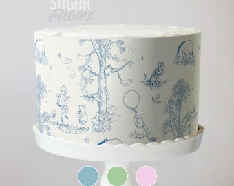 Envoltura de pastel clásica de toile de oso Pooh, imagen comestible china, láminas de glaseado con estampado de Winnie, Piglet y sus amigos, decoraciones para baby shower