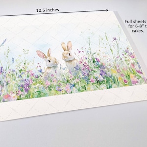 Wildflower Bunnies Cake Wrap Some Bunny Edible Image Watercolor Flowers Frosting Sheet Birthday & Baby Shower Country Rustic Easter Decor image 10