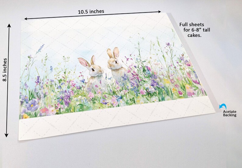 Wildflower Bunnies Cake Wrap Some Bunny Edible Image Watercolor Flowers Frosting Sheet Birthday & Baby Shower Country Rustic Easter Decor image 10