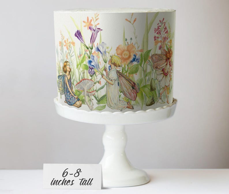 Flower Fairies Cake Wrap Whimsical Fairy Garden Edible Image Hand-Painted Floral Vintage Botanical Enchanted Forest Birthday Decorations immagine 8