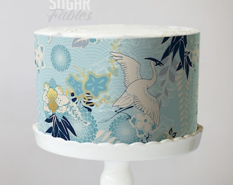 Cherry blossoms and Cranes Kimono edible Image, cake wrap,  icing sheet!
