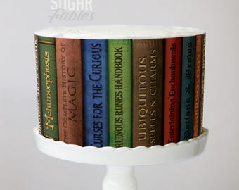 Wizard Spell Books Cake Wrap Witch's Grimoire Edible Image Magic Book Lover Frosting Sheet Enchanted Bookish Birthday Decor Wizardry Tomes