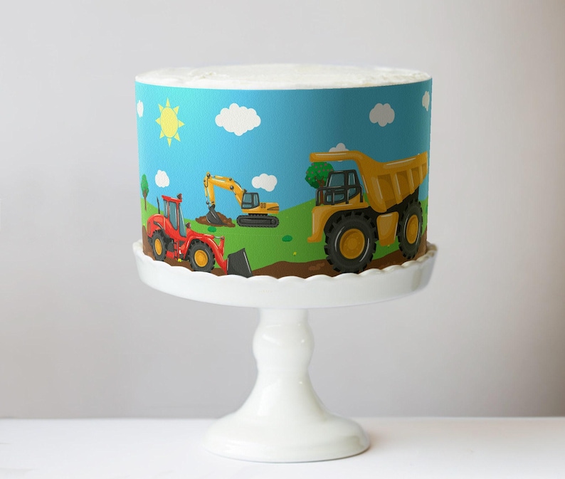 Construction Theme Cake Wrap Yellow Bulldozers & Diggers Edible Image — free download