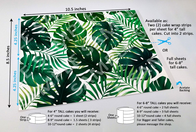 Tropical Jungle Leaves Edible Image Cake Wrap Icing Sheet Etsy