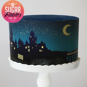 Magical School Castle Cake Wrap Wizard Castle Edible Image Mystical Starry Night Cake Strips Sorcerers Tower Birthday Decorations