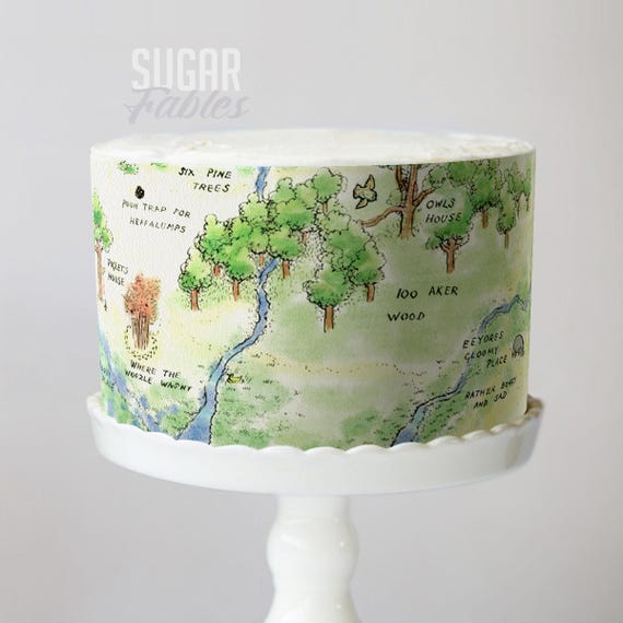 Hundred Acre Wood Cake Wrap Winnie the Pooh Edible Image Classic Storybook Frosting Sheet Woodland Bear First Birthday & Baby Shower Decor