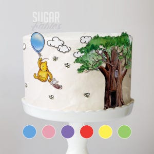 Winnie the Pooh Precut Cake Stickers Floating Balloon Edible Images Clouds & Bee Cupcake Charms Classic Bear Baby Shower and First Birthday