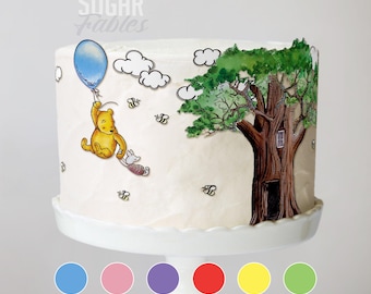Pegatinas precortadas para tartas de Winnie the Pooh, globos flotantes, imágenes comestibles, dijes para cupcakes de nubes y abejas, baby shower clásico de oso y primer cumpleaños