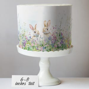 Wildflower Bunnies Cake Wrap Some Bunny Edible Image Watercolor Flowers Frosting Sheet Birthday & Baby Shower Country Rustic Easter Decor image 9