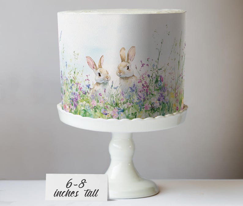 Wildflower Bunnies Cake Wrap Some Bunny Edible Image Watercolor Flowers Frosting Sheet Birthday & Baby Shower Country Rustic Easter Decor image 9