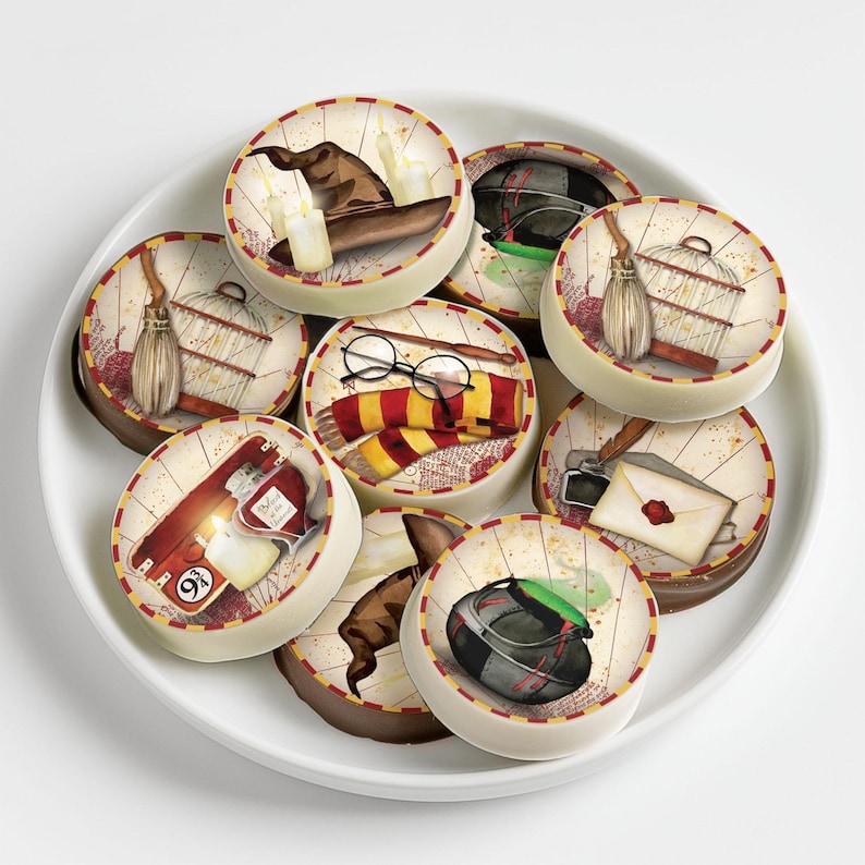 Wizard School Toppers Magical Cupcakes Sorting Hat Chocolate Covered Cookie Topper Spellbook & Potion Edible Image for Magical Celebration image 3